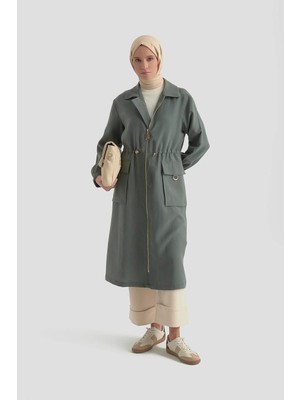 Armine Trend Boydan Fermuarlı Beli Büzgü Detaylı Cepli Giy Çık Koyu Mint 26YT501