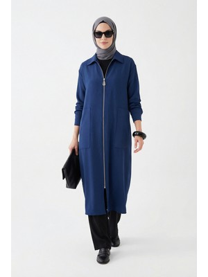 Armine Trend Kolları Şerit Detaylı Boydan Fermuarlı Allerli Giy Çık Indigo 26YT516