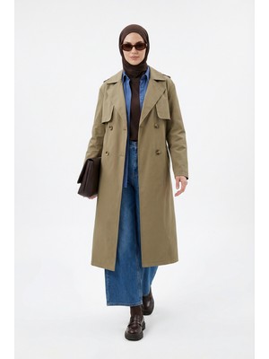 Armine Trend Belden Kuşaklı Allerli Trençkot Haki 26YT706