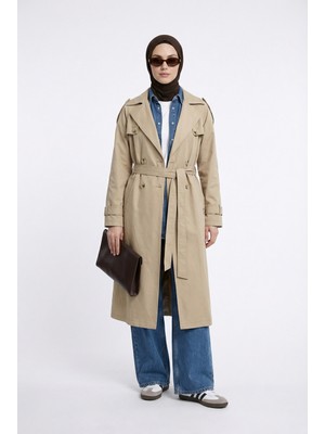 Armine Trend Belden Kuşaklı Arkası Allerli Cepli Trençkot Bej 26YT707