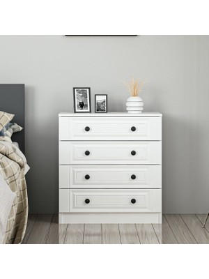 Minar Kale Beyaz Mebran Şifonyer 4ç 70 cm Genişlikte Fonksiyonel Depolama Alanı