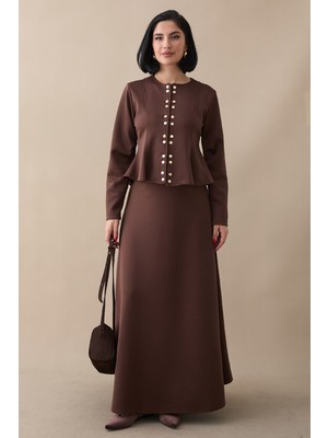 inStyle Gold Çıtçıt Etekli Kahverengi Scuba Takım