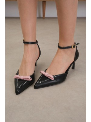 Mio Gusto Ingrid Fiyonklu Siyah Renk Kadın Topuklu Ayakkabı