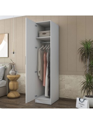 Rani BA172 Gardırop Tek Kapaklı Raflı Askılı Elbise Dolabı Beyaz
