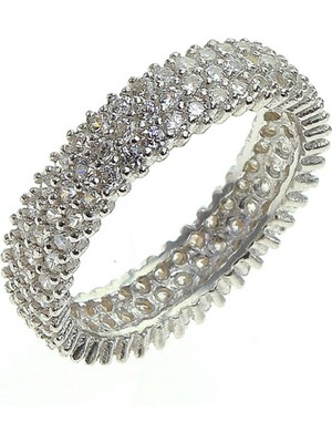 Söğütlü Silver 925 Ayar Gümüş Tamtur Zirkon Taşlı Üç Sıralı Yüzük Gümüş Maden Rengi