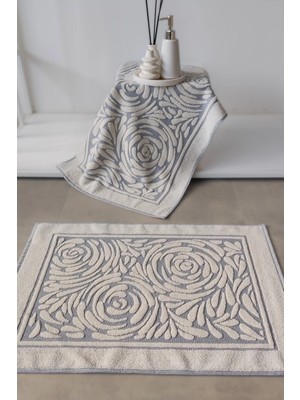 Sevim 2'li Ayak Havlusu Seti,  Zemini Renkli & Üç Boyutlu, Yüksek Su Emici & %100 Pamuk, 50x70cm, İndigo