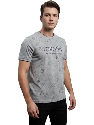 Lacaton 26-7004 Erkek Bisiklet Yaka Baskılı T-Shirt