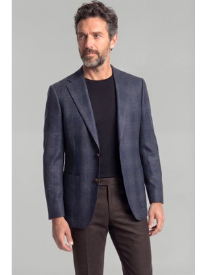 Bisse Comfort Fit Lacivert Mono Yaka Çift Yırtmaçlı Tek Cep 6 Drop Erkek Yün Ceket PCK25K25206_D39