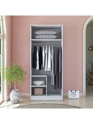 Rani BA226 Membran Kapaklı Gardırop 2 Kapaklı 2 Raflı Elbise Dolabı Beyaz