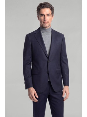 Bisse Comfort Fit Lacivert Mono Yaka Çift Yırtmaçlı 6 Drop Erkek Yün Ceket PCK25K25205_D39