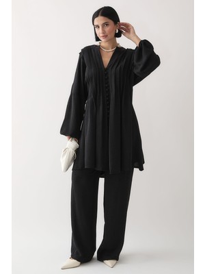 inStyle Nervürlü Kolu Ipli Siyah Ayrobin Takım