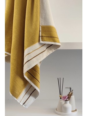 Sevim Hardal Ucu Çizgili Banyo Havlusu - Ipliği Boyalı & Yüksek Su Emici -  Pamuk - 90 x 150 cm