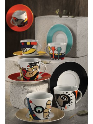 Kütahya Porselen Free Time 12 Parça Desenli Porselen Kahve Takımı 6 Kişilik Beyaz Renk