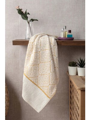 Geometrik Desenli Zemini Renkli Bambu El Havlusu - 50x90 cm - Hardal