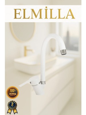 Beyaz Krom Mix Baston Evye Bataryası Musluğu