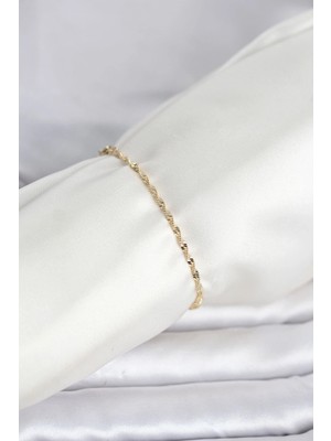 VeraGlobe Buğz cm 14K Gold Renk Yassı Ezme Burgu Model Kadın Bileklik