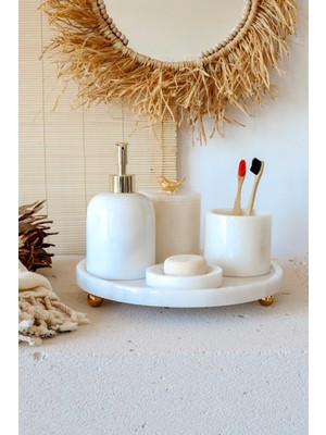 Özbience Şık Mermer Beyaz 5 Parça Altın Kuş Banyo Seti