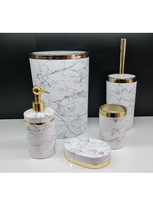 Özbience 5 Parça Akrilik Gold Çizgi Granit Desen Soft Banyo Takımı, Şık ve Zarif Set