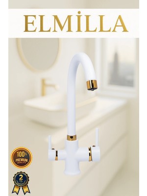 3 Yollu Arıtmalı Baston Borulu Mutfak Bataryası Beyaz Gold Lüx