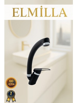 Kuğu Borulu Siyah Krom Mutfak Eviye Musluğu Çeşmesi Bataryası Sıcak Soğuk Çift Su Girişli