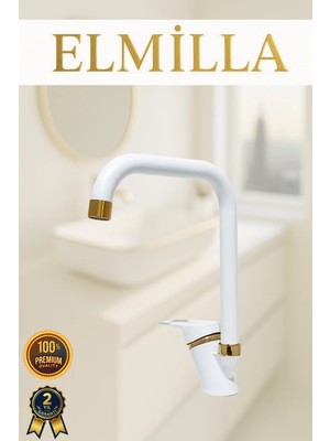 ELMİLLA Beyaz Gold Mix Köşe Evye Bataryası Musluğu
