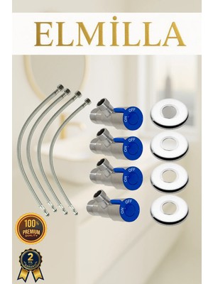 Taharet Musluğu Rozetli Ara Musluk Paslanmaz Krom Kaplama 4lü Set