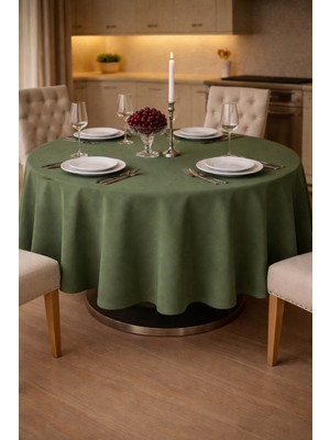 Rona Home Hakî Yeşili Düz Masa Örtüsü Leke Tutmaz Şık Modern Salon ve Mutfak Masa Örtüsü
