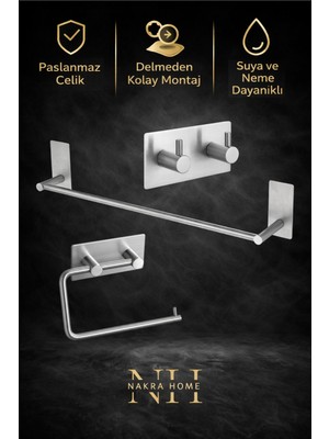 Özbience 3'lü Banyo Aksesuar Seti: Paslanmaz Çelik Havluluk, Tuvalet Kağıtlığı ve Askılık