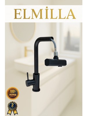 Siyah Spiralli  Mutfak Bataryası Evye Musluk Uzayan Batarya Tazzik ve Basınç Ayarlı Musluk