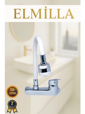 Duvardan Oynar Boru Başlıklı Mutfak ve Lavabo Bataryası Yandan Aplike Batarya Çift Su Girişli