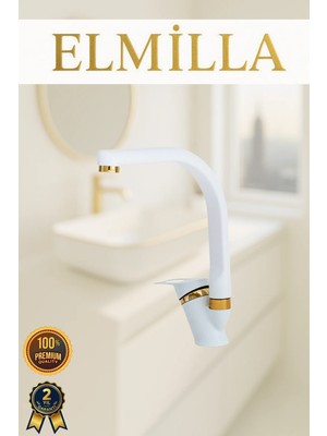 ELMİLLA Beyaz Gold Mix Balık Sırtı Evye Bataryası Musluğu