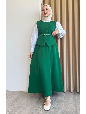 inStyle Asimetrik Yelekli Ikili Takım Zümrüt Yeşili