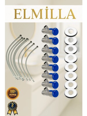 ELMİLLA Taharet Musluğu Rozetli Ara Musluk Paslanmaz Krom Kaplama 8li Set