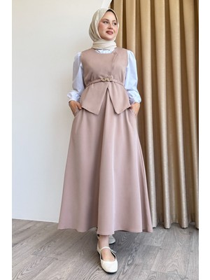 inStyle Asimetrik Yelekli Ikili Takım Somon