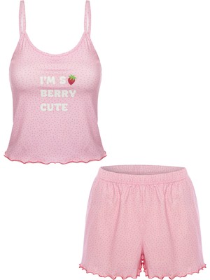 Koza İç Giyim Kadın Ince Askılı Desenli Pamuklu Şortlu Pijama Takımı