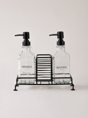 Özbience Elegan Siyah Standlı ve Çiftli Sıvı Sabunluk Seti
