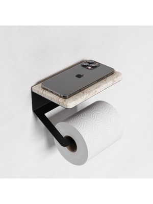 Özbience Mermer Detaylı Paslanmaz Çelik Tuvalet Kağıdı Askısı, Yapışkanlı Montaj