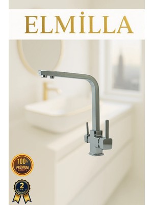 ELMİLLA 3 Yollu Arıtmalı Mutfak Bataryası Krom Kare Lüx