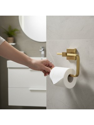 Özbience Modern Paslanmaz Çelik Mat Altın Tuvalet Kağıtlığı, Şık ve Dayanıklı Tasarım