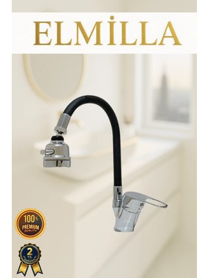 Siyah Esnek Oynar Borulu Fonksiyonlu Mutfak Eviye Bataryası, Musluğu, Çeşmesi Çift Su Girişli