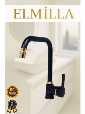 Siyah Gold Armut Köşe Evye Bataryası Musluğu Oynar Başlıklı