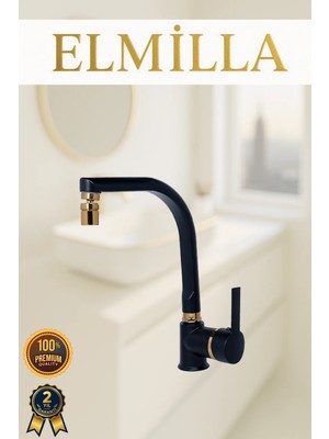 Siyah Gold Armut Balık Sırtı Evye Bataryası Musluğu Oynar Başlıklı