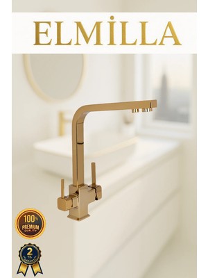 3 Yollu Arıtmalı Mutfak Bataryası Gold Kare Lüx