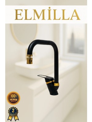 Siyah Gold Mix Köşe Evye Bataryası Musluğu Oynar Başlıklı