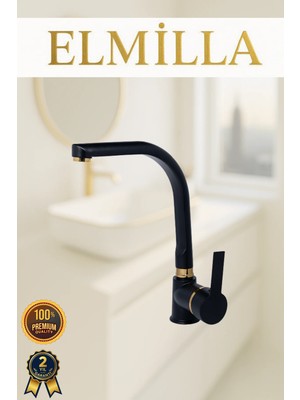 Siyah Gold Armut Balık Sırtı Evye Bataryası Musluğu