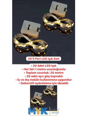 20’li Peri LED Işık Seti – 1 Metre x 20 Adet Ayrı Güç Kaynaklı, Iç ve Dış Mekân Dekoratif LED Aydınlatma | Myk Hediye ve Sanat Atölyesi