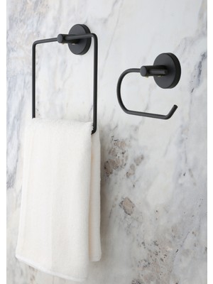 Evina Mat Siyah Banyo Aksesuar Seti Kapaksız Tuvalet Kağıtlığı ve Kare Havluluk Ergonomik Tasarım