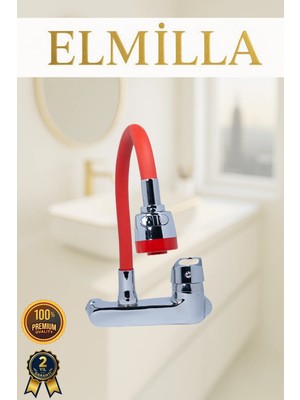 Duvardan Oynar Boru Başlıklı Mutfak ve Lavabo Bataryası Yandan Aplike Batarya Çift Su Girişli