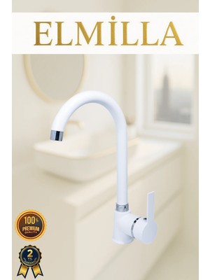 Beyaz Krom Armut Baston Evye Bataryası Musluğu