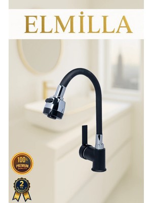 Siyah Armut Mutfak Evye Bataryası Esnek Borulu Fonksiyonlu Başlıklı